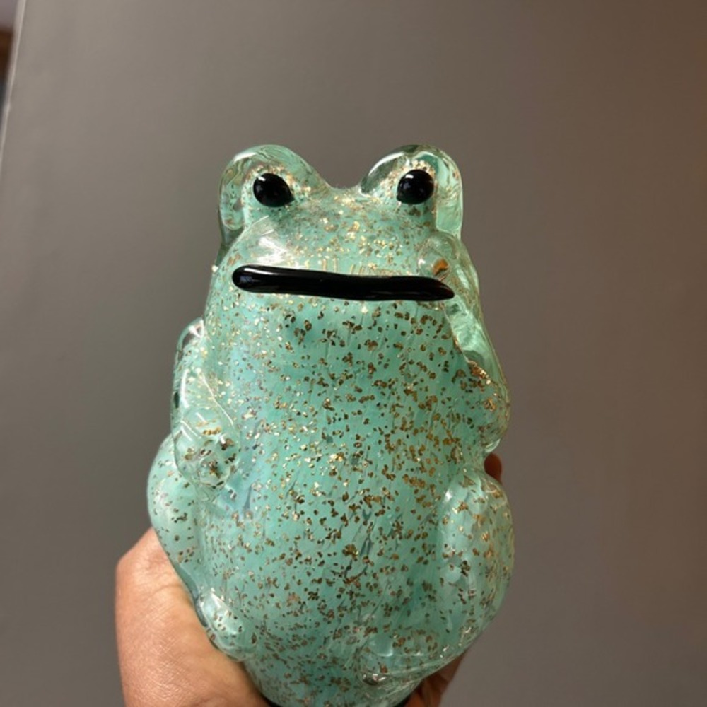 Smiling Frog Night Light Small Teal Glass Gold Glitter USB Powered Deadstock